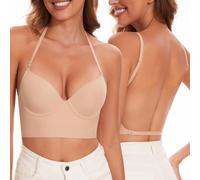 Vinperfor Low Back Bra for Women-Seamless Invisiable Backless Bras-Lightly Lined Open Back Convertible Halter Multiway Low Cut Bra (Nude, 34A)