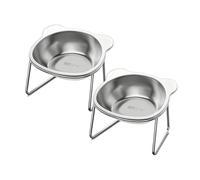 Vinqki 2 Pack Elevated Cat Bowls - for Small Cats/Dogs, 5.9" Indoor Stainless Steel Raised Cat Dishes for Food and Water,15° Titled Anti-Vomiting Dog Bowl, Whisker Friendly, Spine Friendly