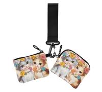 Vinrage Retro Flowers Cat Kitten Women's Coin Pouches Card Holder Thin Flat Card Wallet Money Organizer with Keychain for Ladies 2 Pcs