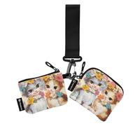 Vinrage Retro Flowers Cat Kitten Women's Coin Purses Card Cases Small Portable Card Organizer Purse with Zipper Coin Pocket for Ladies 2 Packs portatarjetas para