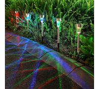 Vinsani 10 X Colour Change Stainless Steel Solar Powered Stick Post LED Lights Rechargeable Outdoor Garden Border Patio Path Driveway Entrance Marking Water Resistant Lamps