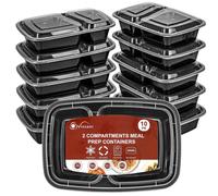 Vinsani 2 Compartment Meal Prep Containers - 10/20/30 Pack 30oz BPA-Free Reusable Plastic Food Storage Trays with Lids, Stackable Bento Lunch Boxes - Microwave, Freezer & Dishwasher Safe (10 Pack)