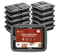 Vinsani 3 Compartment Meal Prep Containers - 10/20/30 Pack 32oz BPA-Free Reusable Plastic Food Storage Trays with Lids, Stackable Bento Lunch Boxes - Microwave, Freezer & Dishwasher Safe (10 Pack)