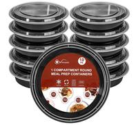 Vinsani 1 Compartment Round Meal Prep Containers - 10/20/30 Pack BPA-Free Reusable Plastic Food Storage Bowls with Lids Stackable Lunch Containers - Microwave, Freezer & Dishwasher Safe (10 Pack)