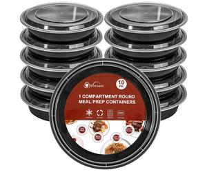 VINSANI 10pk ROUND 1 COMPARTMENT MEAL PREP CONTAINERS 1010426