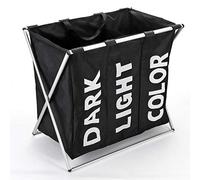 Vinsani 145L Collapsible Laundry Basket - Waterproof Laundry Sorter Bag with 3 Compartments & Metal Stand, Durable Fabric, Moisture Resistant, Stands Up Well for Easy Storage | Black