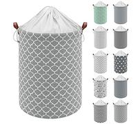 Vinsani 19.7” Freestanding Laundry Basket Storage Sorter with Drawstring Lid, Collapsible Thick Canvas Hamper Basket For Clothes, Toys, Blankets, Towels & other Bathroom and Bedroom Use - Retro