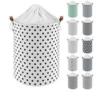 Vinsani 19.7” Freestanding Laundry Basket Storage Sorter with Drawstring Lid, Collapsible Thick Canvas Hamper Basket For Clothes, Toys, Blankets, Towels & other Bathroom and Bedroom Use - Polka Dots