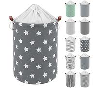 Vinsani 19.7” Freestanding Laundry Basket Storage Sorter with Drawstring Lid, Collapsible Thick Canvas Hamper Basket For Clothes, Toys, Blankets, Towels & other Bathroom and Bedroom Use - Zigzag Star