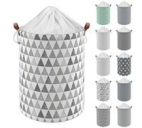 Vinsani 19.7” Freestanding Laundry Basket Storage Sorter with Drawstring Lid, Collapsible Thick Canvas Hamper Basket For Clothes, Toys, Blankets, Towels & other Bathroom and Bedroom Use - Triangle