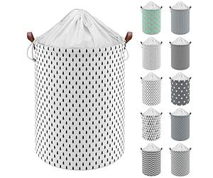 Vinsani 19.7” Freestanding Laundry Basket Storage Sorter with Drawstring Lid, Collapsible Thick Canvas Hamper Basket For Clothes, Toys, Blankets, Towels & other Bathroom and Bedroom Use - Tree