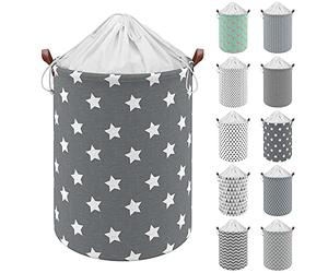 Vinsani 19.7” Freestanding Laundry Basket Storage Sorter with Drawstring Lid, Collapsible Thick Canvas Hamper Basket For Clothes, Toys, Blankets, Towels & other Bathroom and Bedroom Use - Zigzag Star
