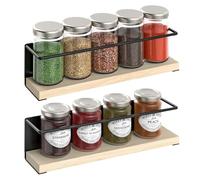 Vinsani 2 & 4 Pack Magnetic Spice Rack - Strong Magnet Herb & Jar Holder | Hanging Rack Wall Mounted No Drill Spice Organiser with Solid Wood Shelf, Modern Minimalist Design (2)