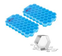 Vinsani 2 Pack Ice Cube Hexagon Tray with Clear Removable Lid Easy-Release Silicone Flexible Ice Cube Moulds LFGB Certified and BPA Free Stackable Durable - Blue