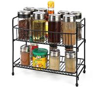 Vinsani 2 Tier Free Standing Spice Rack - Cupboard Wall Kitchen Counter Storage Organiser Holder Perfect for Spice Jars, Herb Seasonings and Bottled Condiments - Black