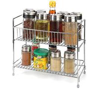 Vinsani 2 Tier Free Standing Spice Rack - Cupboard Wall Kitchen Counter Storage Organiser Holder Perfect for Spice Jars, Herb Seasonings and Bottled Condiments - Chrome