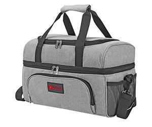 Vinsani 20L Cooler Bag Dual Compartment Grey Curve Large Capacity Double Decker Insulated Picnic Storage Bag Foldable Leakproof & Portable Suitable for Picnic Camping Beach Car Outdoor Travel