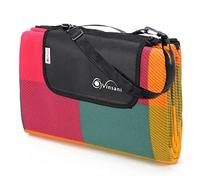 Vinsani 220 x 200cm Folding Picnic Blanket Waterproof & Sandproof Backing - Ideal for Camping & Outdoor Picnic - Multicoloured Rug Mat with Carry Handle