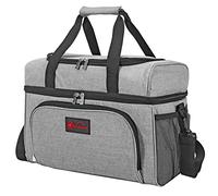 Vinsani 23L Cooler Bag Dual Compartment Grey Curve Large Capacity Double Decker Insulated Picnic Storage Bag Foldable Leakproof & Portable Suitable for Picnic Camping Beach Car Outdoor Travel