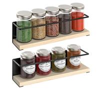 Vinsani 2 Pack Magnetic Spice Rack - Strong Magnet Herb & Jar Holder | Hanging Rack Wall Mounted No Drill Spice Organiser with Solid Wood Shelf, Modern Minimalist Design - 29.5 x 6.5 x 8cm