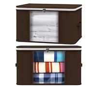 Vinsani 2pcs Clothes Storage Bags Organiser Big Capacity Wardrobe Duvet Underbed Storage with Double Zipper, Moisture-Proof Big Clear Windows Perfect Space for Clothes Beddings Blankets - Brown