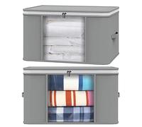 Vinsani 2pcs Clothes Storage Bags Organiser Big Capacity Wardrobe Duvet Underbed Storage with Double Zipper, Moisture-Proof Big Clear Windows Perfect Space for Clothes, Beddings, Blankets - Grey