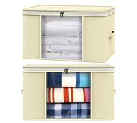 Vinsani 2pcs Clothes Storage Bags Organiser Big Capacity Wardrobe Duvet Underbed Storage with Double Zipper, Moisture-Proof Big Clear Windows Perfect Space for Clothes, Beddings, Blankets - Beige