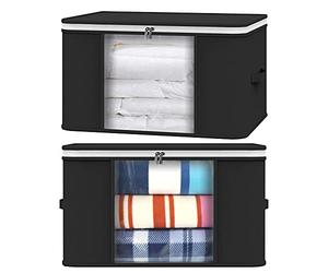 Vinsani 2pcs Clothes Storage Bags Organiser Big Capacity Wardrobe Duvet Underbed Storage with Double Zipper, Moisture-Proof Big Clear Windows Perfect Space for Clothes Beddings Blankets - Black