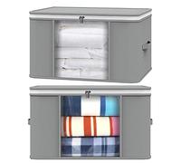 Vinsani 2pcs Clothes Storage Bags Organiser Huge Capacity Wardrobe Duvet Underbed Storage with Double Zipper, Moisture-Proof Big Clear Windows Perfect Space for Clothes, Beddings, Blankets - Grey