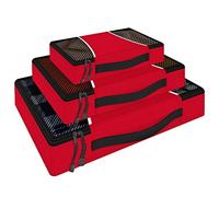 Vinsani 3 Piece Packing Cubes Set Suitcase Travel Organiser Holiday Travelling Essentials Waterproof Breathable Multiuse Clothes Toiletries Bag Luggage Carry On Compression Storage Bags - Red