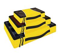 Vinsani 3 Piece Packing Cubes Set Suitcase Travel Organiser Holiday Travelling Essentials Waterproof Breathable Multiuse Clothes Toiletries Bag Luggage Carry On Compression Storage Bags - Yellow