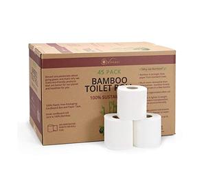Vinsani 3 Ply Bamboo Toilet Rolls - 45 Rolls Super-Soft Toilet Paper 100% Natural Toilet Tissues in Plastic Free Eco Friendly Packaging Sustainable Tissue Paper | Compostable Loo Roll