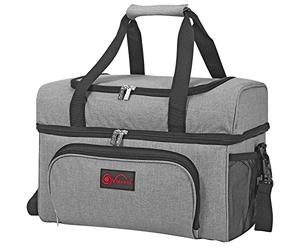 Vinsani 30L Cooler Bag Dual Compartment Grey Curve Large Capacity Double Decker Insulated Picnic Storage Bag Foldable Leakproof & Portable Suitable for Picnic Camping Beach Car Outdoor Travel