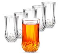 Vinsani Set of 6 Crystal Tall Glasses 350ml - Elegant Transparent Cut Glass Tumblers for Juice Whisky Wine Cocktails Rum Brandy Cocktail Gin Beer Vintage Style Drinkware for Home, Bar or Restaurant