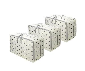 Vinsani 3pcs Clothes Storage Bags Organizer Large Capacity 105L Double Zipper, Moisture-Proof Underbed Storage Perfect Space for Clothes, Toys, Beddings, Blankets and Duvet - Cream Star