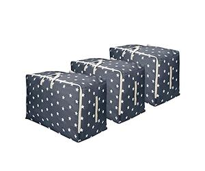 Vinsani 3pcs Clothes Storage Bags Organizer Large Capacity 105L Double Zipper, Moisture-Proof Underbed Storage Perfect Space for Clothes, Toys, Beddings, Blankets and Duvet - Navy Blue Star