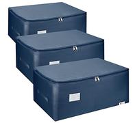 Vinsani 3pk Storage Bags Organiser 105L Huge Capacity Double Zipper Card Markings Strong Handles Moisture-Proof Underbed Storage Moving Bag For Clothes Toys Beddings Comforter Blue