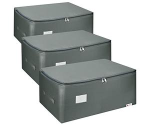 Vinsani 3pk Storage Bags Organiser 105L Huge Capacity Double Zipper Card Markings Strong Handles Moisture-Proof Underbed Storage Moving Bag For Clothes Toys Beddings Comforter Dark Grey