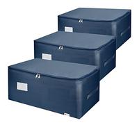 Vinsani 3pk Storage Bags Organiser 50L Huge Capacity Double Zipper Card Markings Strong Handles Moisture-Proof Underbed Storage Moving Bag for Clothes Toys Beddings Comforter - Blue