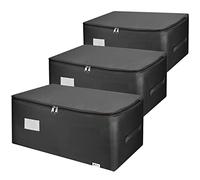 Vinsani 3pk Storage Bags Organiser 50L Huge Capacity Double Zipper Card Markings Strong Handles Moisture-Proof Underbed Storage Moving Bag for Clothes Toys Beddings Comforter - Black