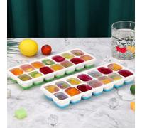 Vinsani 4 Pack Ice Cube Trays with Clear Removable Lid Easy-Release Silicone Flexible Ice Cube Moulds LFGB Certified and BPA Free Stackable Durable - Blue or Green