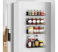 Vinsani 4 Pack Magnetic Spice Rack - Strong No Drill Fridge Storage Shelf | Wall Mounted Metal Herb Jar Holder for Kitchen Organisation - Heavy Duty 11lbs Load, 30x11x6.8cm, Modern Black Design