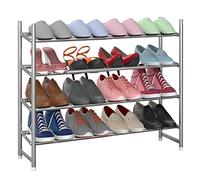 Vinsani 4 Tier Minimalist Shoe Rack Extendable Adjustable Metal Organiser Open Storage Stand Holds 16 Pairs of Shoes Heavy Duty Storage Unit Easy Assembly - Grey