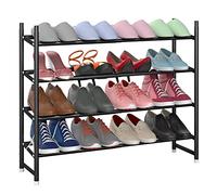 Vinsani 4 Tier Minimalist Shoe Rack Extendable Adjustable Metal Organiser Open Storage Stand Holds 16 Pairs of Shoes Heavy Duty Storage Unit Easy Assembly - Black