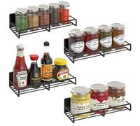 Vinsani 4 Pack Magnetic Spice Rack - Strong No Drill Fridge Storage Shelf | Wall Mounted Metal Herb Jar Holder for Kitchen Organisation - Heavy Duty 11lbs Load, 30x11x6.8cm, Modern Black Design