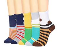 Vinsani 5 Pair Cute Animal Print Cotton Socks, Soft & Breathable, One-Size