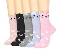 Vinsani 5-Pair Pack Cute Animal Print Socks Fun Colorful Cotton Sock | One Size Fits All Soft Breathable Comfortable Everyday for School Casual Wear (UK, Age, One Size, Regular, Multicolor)