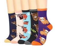 Vinsani 5-Pair Pack Cute Animal Print Socks Fun Colorful Cotton Sock | One Size Fits All Soft Breathable Comfortable Everyday for School Casual Wear (UK, Age, One Size, Regular, Cow)