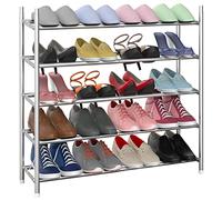 Vinsani 5 Tier Minimalist Shoe Rack Extendable Adjustable Metal Organiser Open Storage Stand Holds 20 Pairs of Shoes Heavy Duty Storage Unit Easy Assembly - Grey