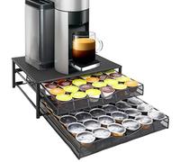 Vinsani 72 Capsules Coffee Pod Storage with 2 Sliding Drawers - Non Slip Surface Stackable Holder Organiser Box Capsules Tray Machine Stand for Dolce Gusto Pods (Black)